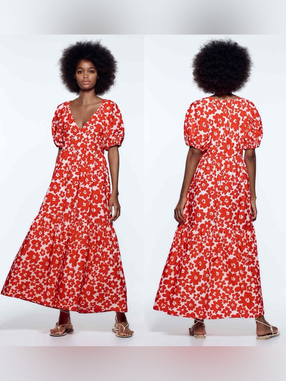 Zara Printed Poplin Puff Sleeve Floral Maxi Dress